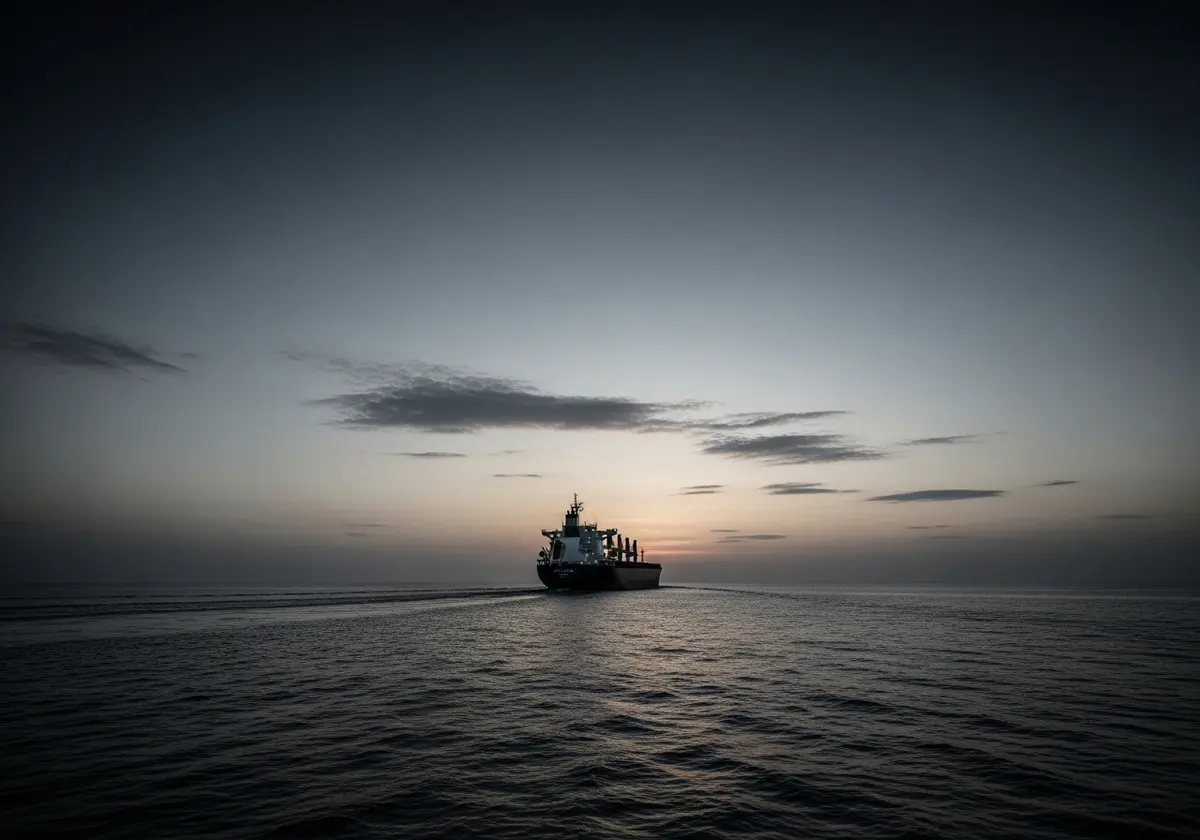 Cargo vessel transiting the Red Sea at dusk